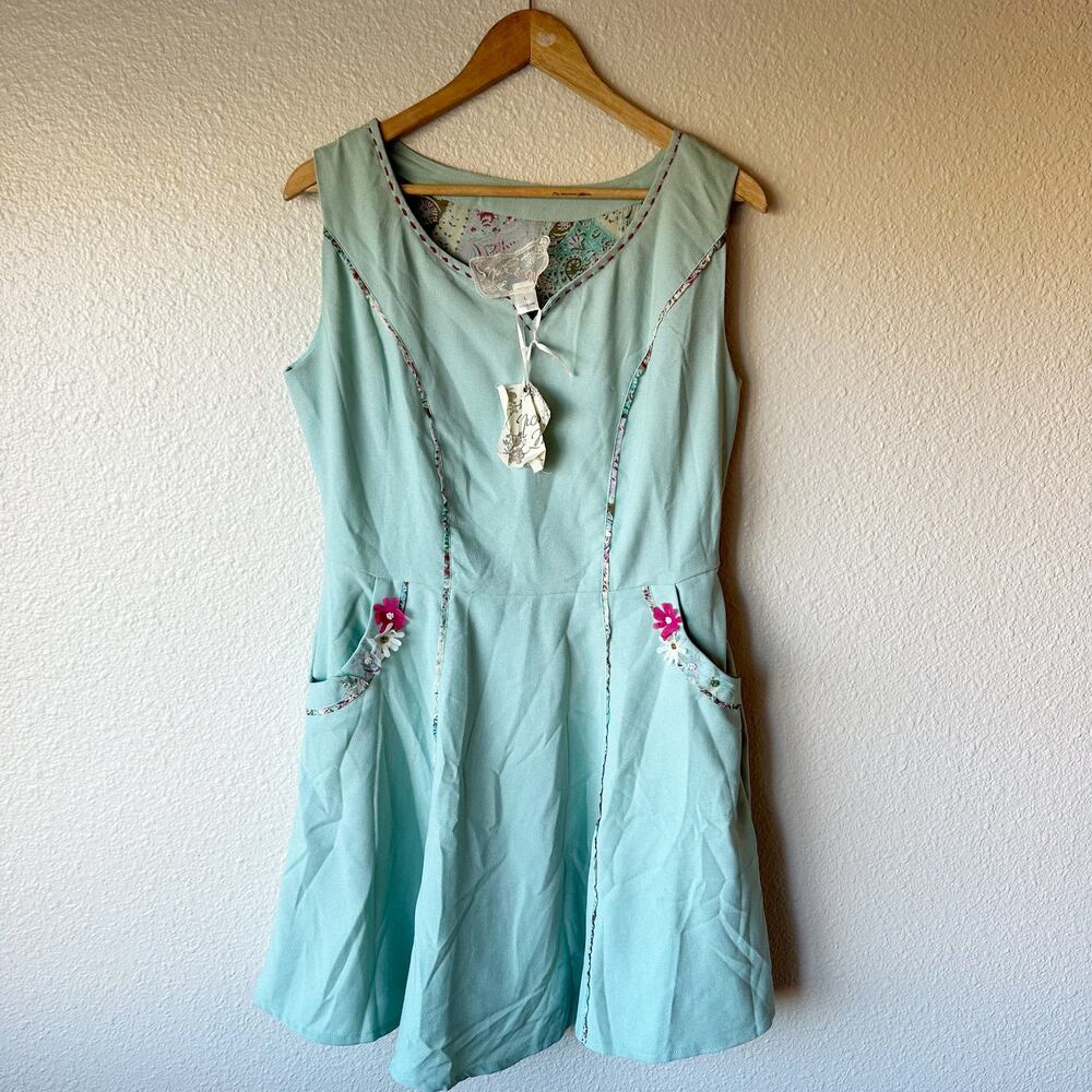 NWT Nick & Mo Aqua Embroidered Boho Dress Size Large